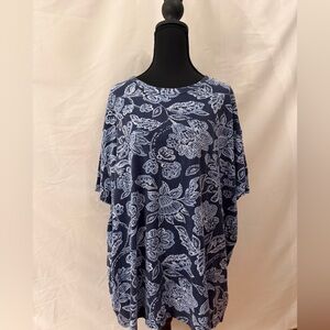 Free People Blue Paisley Pattern Oversized Boho Tee Sz Med NWOT